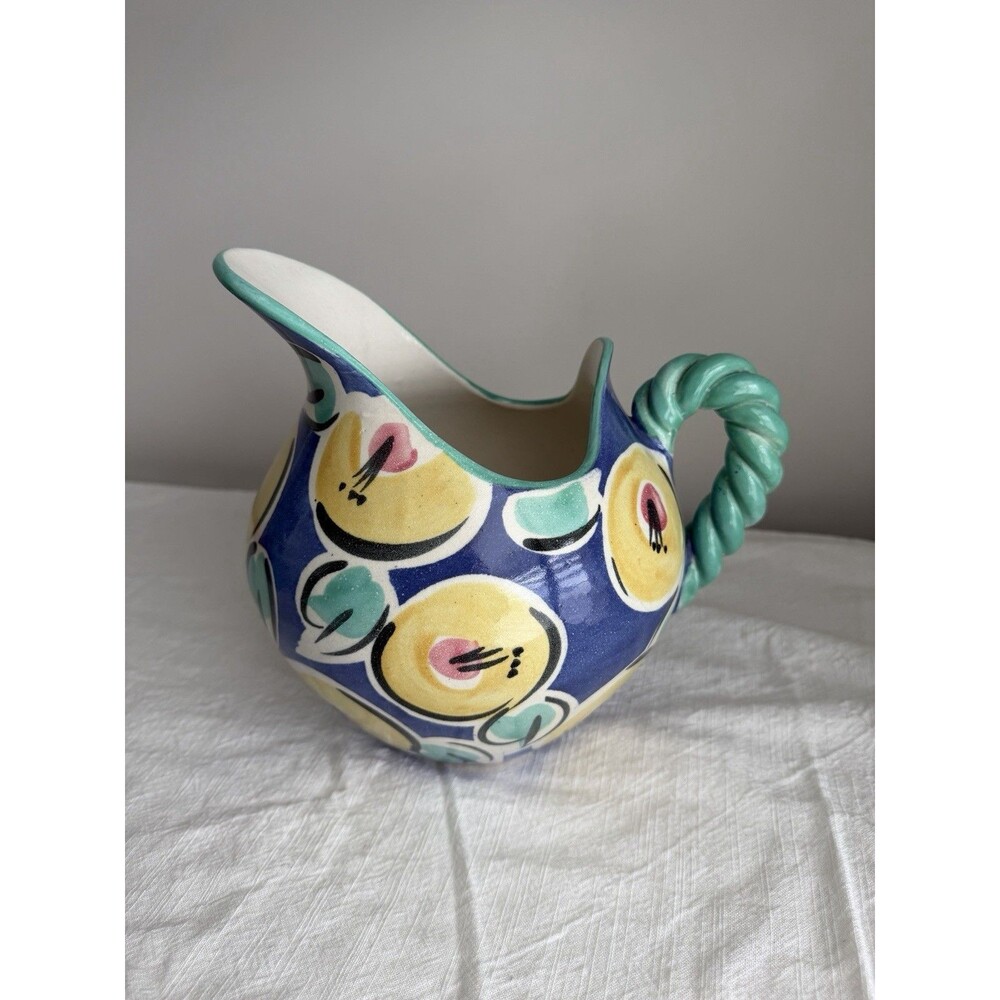 Vintage Floral Fioriware Jardinare MCM Pottery Pitcher Fioriware Rope Handle